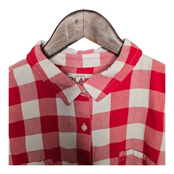 Old Navy Plaid Shirt Roll-Tab Sleeve Button Down Top Red White Womens XL Petite - Picture 3 of 7